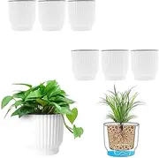 Self Watering Planter ValueHall 4.5 Inch Plastic Self Watering Pot 6Pcs Long Term Water Storage Plant Pot with Cotton Rope Modern Decorative Flower Pot Window Box for All House Plants Flowers V7K04