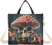 [XYMZR] Mushroom Skull Scary Corduroy Tote Bag for Women Large Shoulder Bag with Pockets for Beach Work Travel Shopping S
