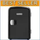 Compact Black Mini Fridge: 6 Can Capacity with Easy Switchable Heat/Cool