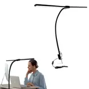 LED Clip Desk Lamp with Double Tube Gooseneck and Stepless Dimming-Black