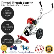 62cc Petrol Brush Cutter Whipper Saw Trimmer 2 Stroke 3-in-1 Wheel Grass Trimmer