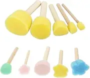 Zalizr 10 Piece Sponge Brush Set, Reusable Wooden Handle Foam Brushes, Creative Drawing Tools Kit for Painting, Graffiti, Crafts, Stenciling, Art