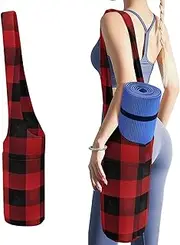 JKLQWH Red Black Buffalo Check Plaid Printed Yoga Mat Bag Long Tote with Pockets for Your Yoga Accessories Exercise Yoga Mat Carrier Holder Multi-Functional Storage Bag Holds Most Pilates Mats