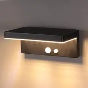 Solar Outdoor Wall Light, DAWALIGHT Motion Sensor with 3 Lighting Modes 3000K ip44 Waterproof, Solar Light Patio Porch Decoration Aluminum Black