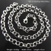 Necklace Real 925 Sterling Silver Filled Solid 6mm Rolo Belcher Chain 45cm
