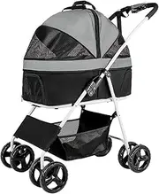 Dog Strollers Premium Pet Stroller for Medium Dogs, Foldable 4 Wheel Cat Strollers for 2 Cats, Dog Prams Pushchairs for Small Dogs Breathable Dog Pram Stroller Buggy(Dark Grey)