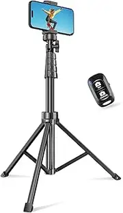 Sensyne 62" Phone Tripod & Selfie Stick, Extendable Cell Phone Tripod Stand with Wireless Remote and Phone Holder, Compatible with iPhone Android Phone, Camera