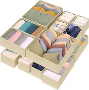 Goamz 12 Pack Beige Drawer Organiser for Clothes - Drawer Dividers - Home Storage & Organisation- Wardrobe organiser for Clothes Storage, Bra, Underwear, Baby Clothes - Closet Dresser Drawer Organiser