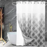 Hook Free Shower Curtain with Snap in Liner Waterproof Stripe Shower Curtain Double Layer Bathroom Curtain Weighted Hem Bath Curtain Privacy Protection Bath Curtains for Bathroom (Grey)