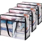 3 Pack Clear Blanket Storage Bags with Zipper, Under-Bed Storage Vinyl Foldable Moving Bags Closet Organizers and Storage Containers for Bedding, Blankets, Co