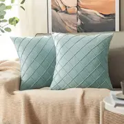 Velvet Throw Pillow Square Soft Couch Pillows Set of 2 (Inserts + Pillow Covers,Aqua Green)