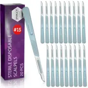 Disposable #15 Scalpel Blades, Sterile Pack of 20 Dermaplaning Blades with Pl...