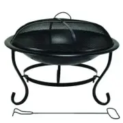 23" Round Black Steel Wood Fire Pit Outdoor Fire Bowl Screen Cover Poker Set