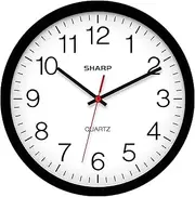SHARP Wall Clock – Black, Silent Non Ticking 14 Inch Quality Quartz Battery Operated Round Easy to Read Home/Kitchen/Office/Classroom/School Clocks, Sweep Movement