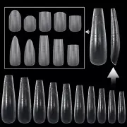 Nail Tips， Coffin Nail Tips，Guiding Line Nail Tips for Acrylic Nail, Glue-On Inv