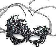iMapo Masquerade Mask with Blue and White Rhinestones, Halloween Mardi Gras Masks for Women Lady, Christmas Cosplay Venetian Party Prom Ball Lace Eye Masks
