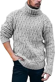 [Gsywaipei] Mens Turtleneck Knitted Sweater Ribbed Casual Slim Fit Knits Pullover Solid Color Winter Knit Sweaters