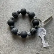 NEW JILZARAH Handmade Clay Beads BLACK MIDNIGHT PALM 18mm Classic Wrist Keychain