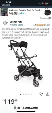 4 Wheels Pet Stroller Cat Dog Cage Stroller Travel Folding Carrier 3-in-1