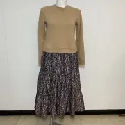 Boden Woven Mix Tiered Dress Womens 10 Brown Sweatshirt Prairie Peasant Skirt
