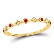 10kt Yellow Gold Round Ruby Dot Flower Stackable Band Ring 1/12 Cttw