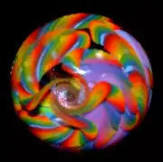 ERIC BROCK GLASS MARBLE/1.806"-RAINBOW FILIGRANA in LAVENDER CLOUD-MOTHER-PEARL