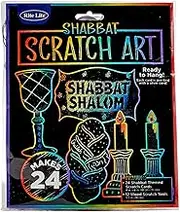 Shabbat Scratch Art Kit – 24 Themed Cards & 12 Wood Scratch Tools for Creative Fun – Perfect for Decorating, Creating Art, and Celebrating Jewish Rest Day with Beautiful Shabbat Decor