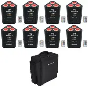 8 Rockville RF WEDGE BLACK RGBWA+UV Battery Wireless DMX Lights+Remotes+Backpack