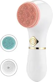 Electric Face Wash Brush - White Electric Face Scrubber | 3 Brush Heads Electric Exfoliate Facial Cleansing Brush | Waterproof Facial Cleanser Brush | Rechargeable Face Cleaner Brush for Massaging