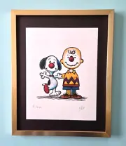 AIDAN FLUX | Hand Signed Authentic Print Framed Snoopy and Charlie Brown COA