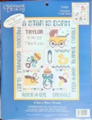 A Star Is Born Baby Birthdate Counted Cross Stitch VTG 51422 Easy KIT Candamar