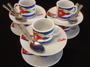 2oz Cuban Espresso Coffee Cup & Saucer 12 Pc Bandera Cubana + 6 SMALL SPOONS