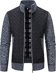 [Generic] Men Slim Fit Zip Up Casual Knitted Sweater Causal Thick Full Zip Cardigan Sweaters Stand Collar Sweaters with Pockets