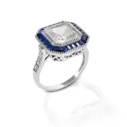 Kelly Herd Large Asscher Cut/Blue Spinel Ring - Sterling Silver