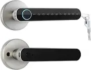 Smart Fingerprint Door Lock Handle for Home House Apartment with Key Card Digital Door Lock Keypad Keyless Entry Electronic Lock Slimline Design(3200siliver) Aqiong