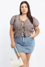 Red Check Crop Top Front Tie