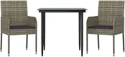 vidaXL Garden Dining Set 3 Piece with Cushions Outdoor Furniture Setting Patio Backyard Terrace Dining Table and Chairs Black and Grey Poly Rattan