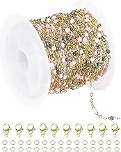 uxcell Stainless Steel Bead Chain, 16.4 Feet/5M Enamel Beaded Jewelry Link Cable Chains Spool Kit for Jewelry Making, Necklace, Bracelets, DIY Crafts (Gold/Grey White Pink, Pack of 1)