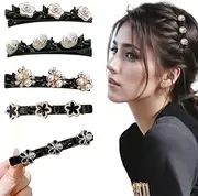Pack of 5 Hair Clips, Elegant Hair Clips, Rhinestone Hair Clips, Hair Clips with Clips, Crystal Flower Braided Hair Clip, for Women, Girls, Fashionable Double Layer Hair Clip