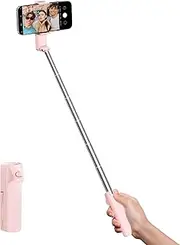 Selfie Stick for iPhone, Extended Portable Selfie Stick, Wireless Remote, Adujustable, Compact Phone Holder for Photograph, Video Recording, Streaming (Pink)