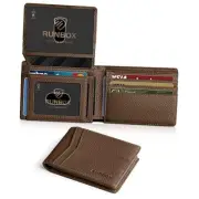Wallet for Men Slim Rfid Leather 2 ID Window With Gift Box new litchi-coffee