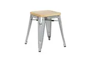 Bolero Galvanised Steel Bistro Low Stools with Wooden Seat Pad - Cafe Bar Stools (GM634) - GM634