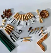 Wood carving set of 23 tools, Large bent gouge, Flat chisel, Palm carving tool,