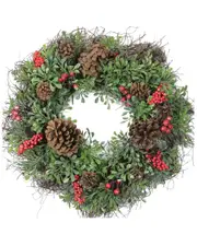Northlight Glittered Artificial Boxwood Pine Cone & Red Berry Christmas Wreath