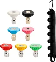 Mesee 7 Pieces Pressure Washer Spray Nozzle Tip Set Universal 1/4 Inch Quick Connect Pressure Nozzles Tips Multiple Degrees Water Washer Tips Attachment with Nozzle Holder for Home Car Deck Cleaning