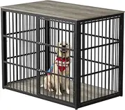 Lyromix 48'' Dog Crate Furniture with 3 Doors,Wooden Dog Crate End Table Heavy Duty Indoor Combination Dog Cage for Medium to Large Dogs, Multiple Units Can be Combined, Grey