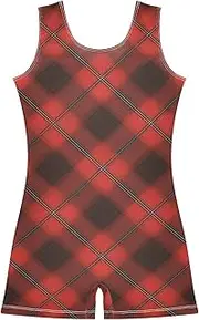 [FRODOTGV] Dark Red Plaid Gymnastics Leotards for Girls Toddler Tumbling Outfits for Training, Yoga, Tumbling