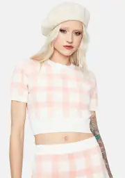 Rosy Cheeks Plaid Short Sleeve Crop Top