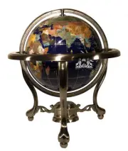 14" Blue Ocean Silver 3- leg table stand Gem MOP Gemstone World MAP globe