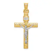14k Two-tone Gold Two-tone Gold w/Rhodium Crucifix Pendant